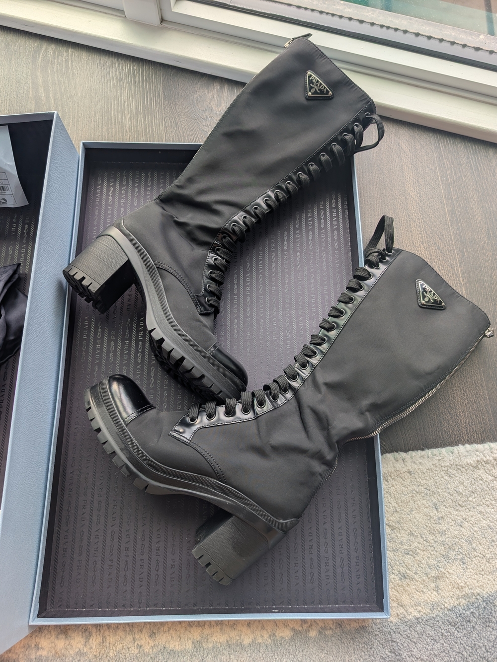 Nylon Tall Lace-Up Combat Boots